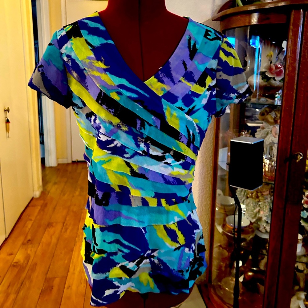 Style & Co. Petites Multicolored Capped Sleeve Blouse